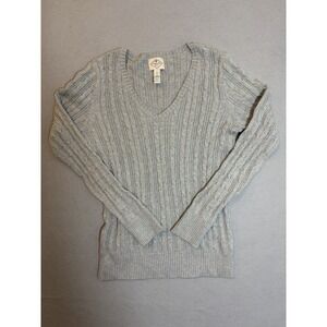 ST JOHN'S BAY WOMENS GRAY KNITTED CABLE SWEATER LONG SLEEVE V NECK SIZE M